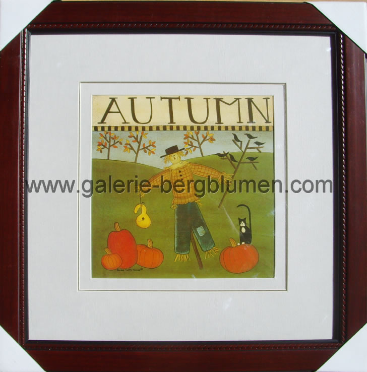Kunstdruck - 
                                Darstellung Herbst mit einer Vogelscheuche und Kürbise, als Titel Autumn - H/B 45cm/45cm