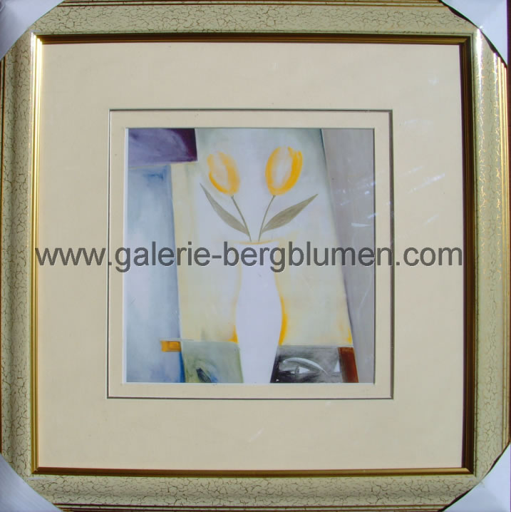 Kunstdruck - 
                                2 gelbe Tulpen in Vase, Bild in hellen Pastellfarben - H/B 45cm/45cm