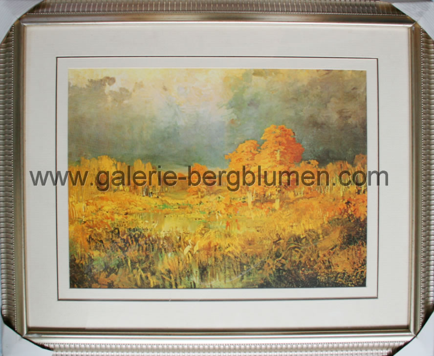 Kunstdruck - 
                                Herbstliche Landschaft mit Bäumen und Sträucher - H/B 46,5cm/56cm