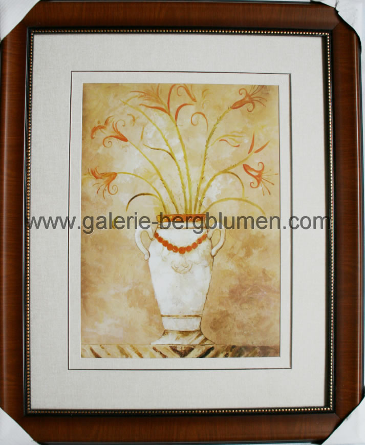 Kunstdruck - 
                                Rote Blumen in weisroter Vase, Bild in Pastellfarben - H/B 58cm/48cm