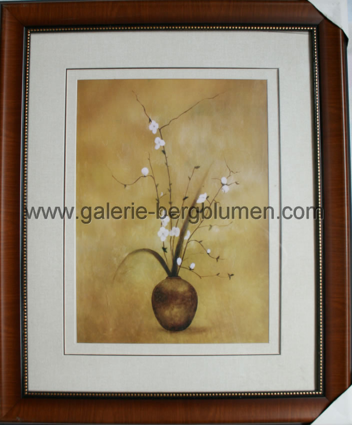 Kunstdruck - 
                                Weise Blumengesteck in brauner Vase, Bild in Pastellfarben - H/B 58cm/48cm