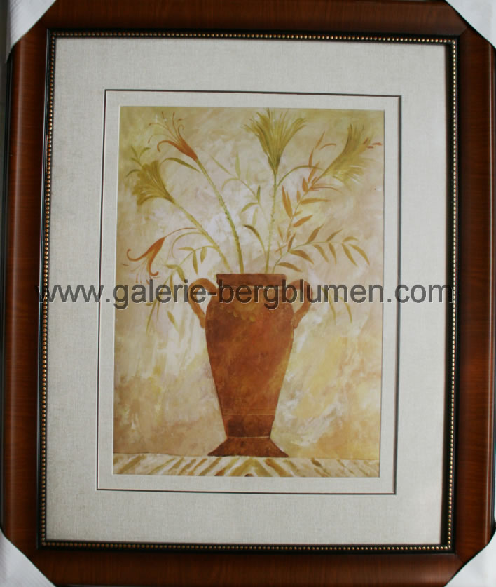 Kunstdruck - 
                                Blumengesteck in roter Vase, Bild in Pastellfarben H/B 58cm/48cm