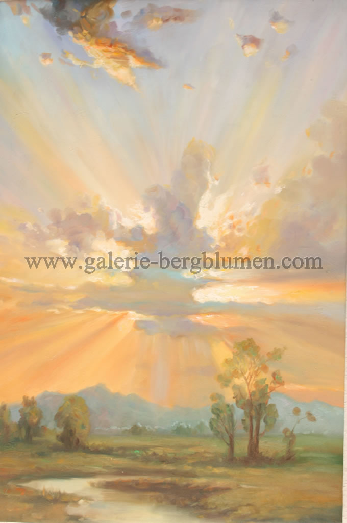 Gemälde - 
                                Landschaft mit herrlichen Sonnenuntergang - H/B 90cm/60cm