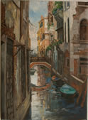 Gemälde - 
                            	Venezianischer Kanal mit alten Häuser Nr. 2 - H/B 68cm/50cm