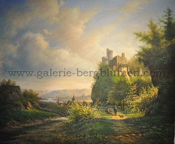 Gemälde - 
                                Landschaft mit Burg - H/B 50cm/60cm