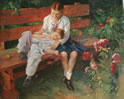 Gemälde - Mädchen und Junge auf einer Parkbank - H/B 49cm/61cm