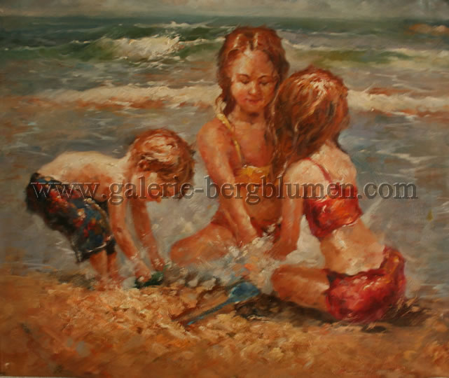 Gemälde - 
                                Drei Kinder am Meer spielen Nr. 2 - H/B 50cm/60cm