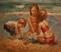 Gemälde - Drei Kinder am Meer spielen Nr. 2 - H/B 50cm/60cm