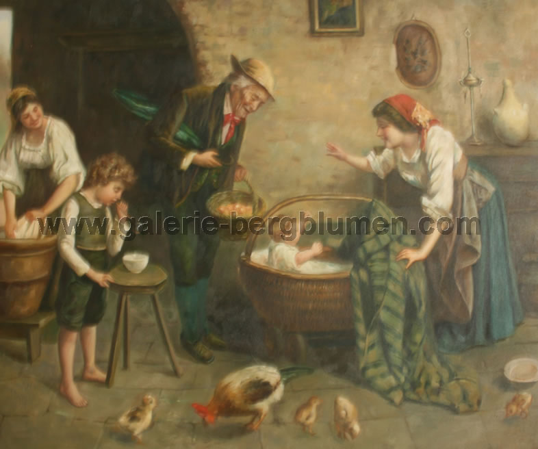 Gemälde - 
                                Familienleben in alter Zeit Nr. 2 - H/B 51cm/61cm