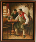 Gemälde - 
                            	Gespräch im alten Wirthaus - H/B 60cm(68cm)/50cm(58.5cm)