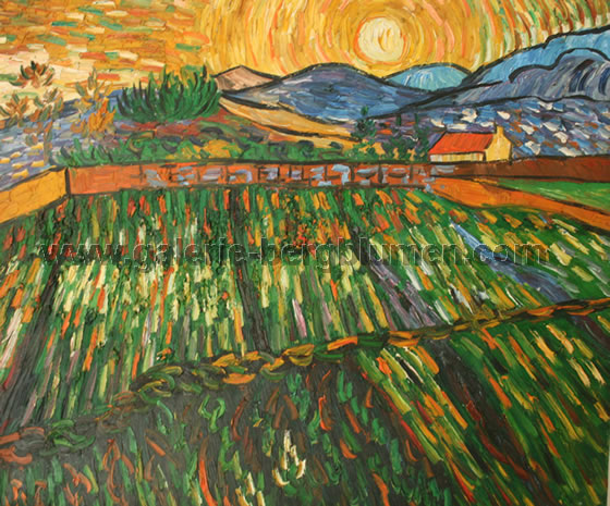 Gemälde - 
                                Landschaft mit Felder und Gebäude - H/B 50cm/60cm