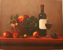Gemälde - 
                            	Obst und Rotwein auf einen Tisch - H/B 40cm/50cm