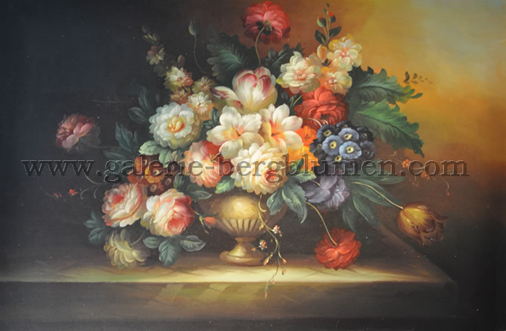 Gemälde - 
                                Blumenstrauß in weiser Vase aus weisem Tisch - H/B 60cm/90cm