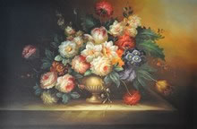 Gemälde - 
                            	Blumenstrauß in weiser Vase aus weisem Tisch - H/B 60cm/90cm