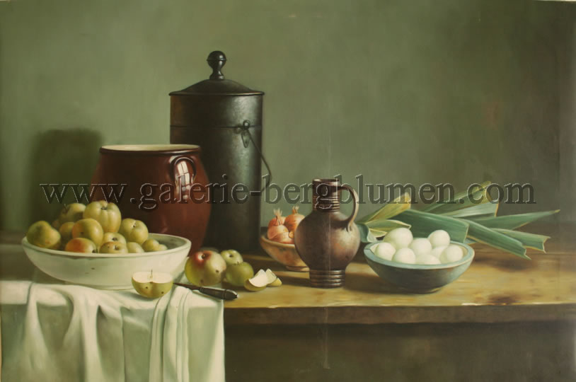 Gemälde - 
                                Obst und Gemüse auf Zubereitungstisch - H/B 60cm/90cm