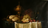 Gemälde - 
                            	Tisch nach Gelage mit Obst und leeren Amphora - H/B 60cm/100cm