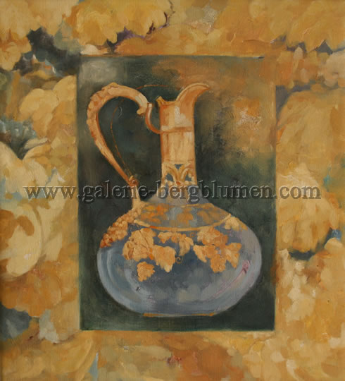 Gemälde - 
                                Blaugoldene Amphora mit Weinblätter verziert Nr. 1 - H/B 47cm/43cm