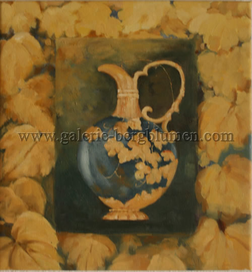 Gemälde - 
                                Blaugoldene Amphora mit Weinblätter verziert Nr. 2 - H/B 47cm/44cm