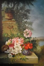 Gemälde - Blumen auf Gartenmauer - H/B 90cm/60cm