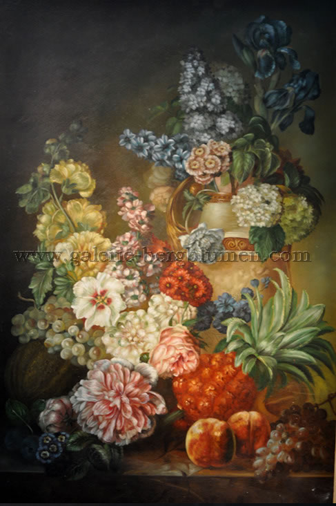 Gemälde - 
                                Blumenstrauß mit Obst - H/B 90cm/60cm