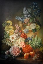 Gemälde - Blumenstrauß mit Obst- H/B 90cm/60cm
