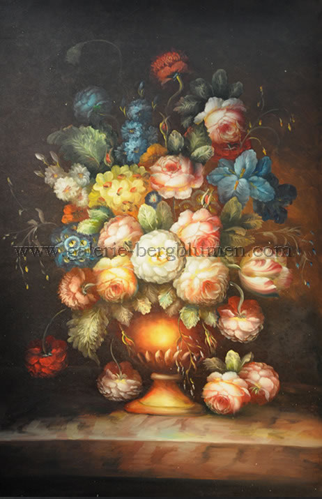 Gemälde - 
                                Blumenstrauß in goldener Vase - H/B 90cm/60cm