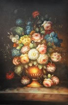 Gemälde - Blumenstrauß in goldener Vase - H/B 90cm/60cm