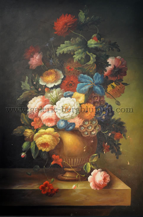 Gemälde - 
                                Wilder Blumenstrauß in goldener Vase - H/B 90cm/60cm