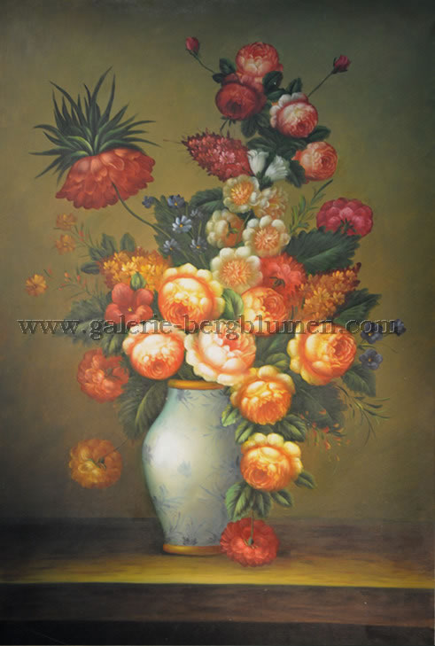 Gemälde - 
                                Gemälde - Blumenstrauß in weißer Vase auf einen Tisch stehend - H/B 90cm/60cm