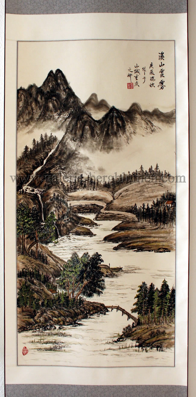 Chinesische Tuschemalerei - 
                                Rollbild Pfingstrosen Nr. 1 - H/B ##cm/##cm