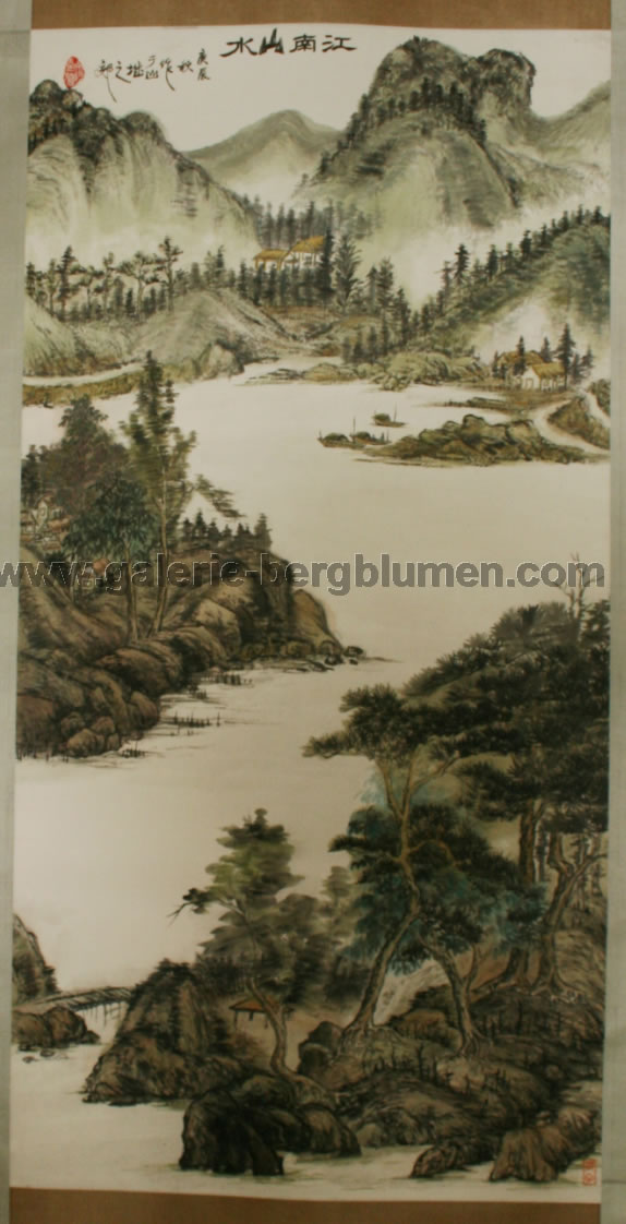 Chinesische Tuschemalerei - 
                                Rollbild Chinesische Berglandschaft Nr. 1 - H/B ##cm/##cm