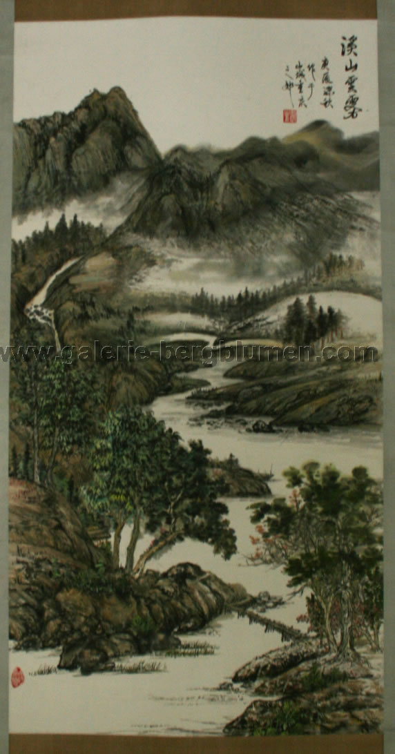 Chinesische Tuschemalerei - 
                                Rollbild Pfingstrosen Nr. 2 - H/B ##cm/##cm