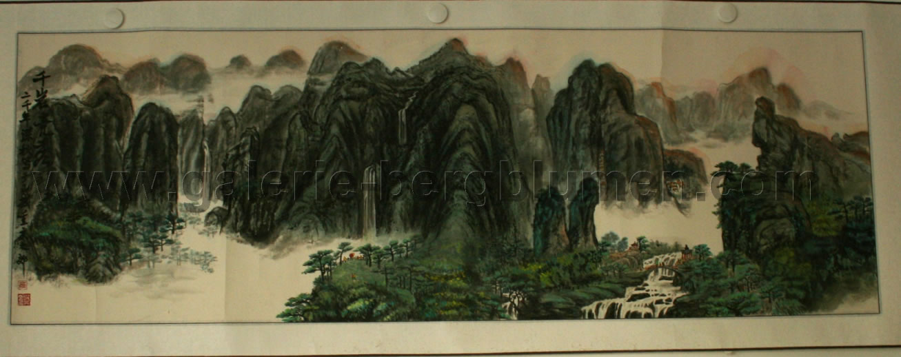 Chinesische Tuschemalerei - 
                                Rollbild Pfingstrosen Nr. 1 - H/B ##cm/##cm