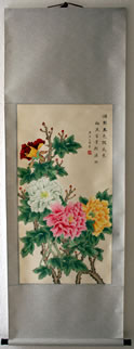 Chinesische Tuschemalerei - 
                            	Rollbild Pfingstrosen Nr. 1 - H/B ##cm/##cm