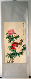 Chinesische Tuschemalerei - 
                            	Rollbild Pfingstrosen Nr. 2 - H/B ##cm/##cm