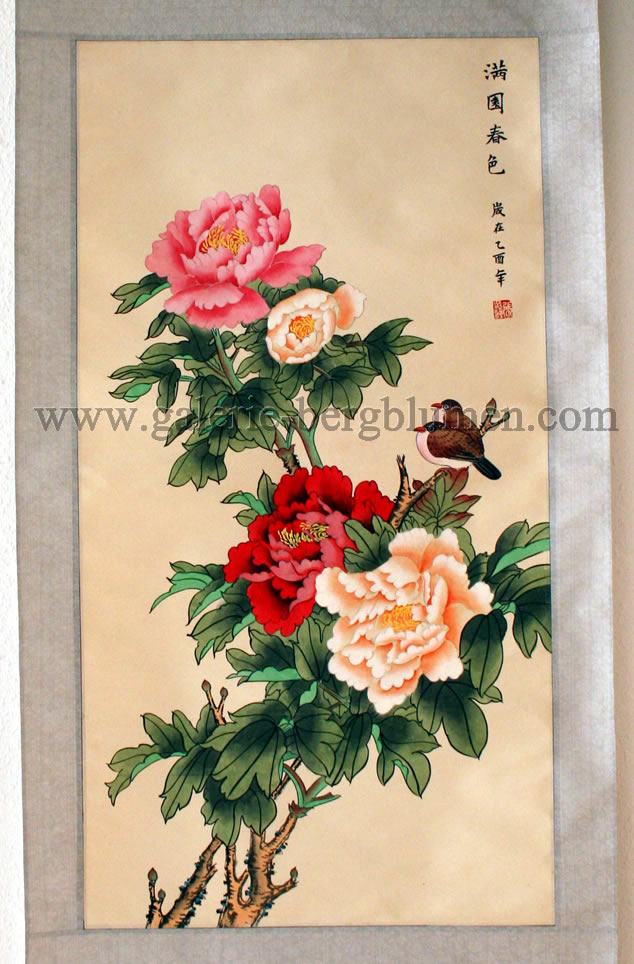 Chinesische Tuschemalerei - 
                                Rollbild Pfingstrosen Nr. 2 - H/B ##cm/##cm